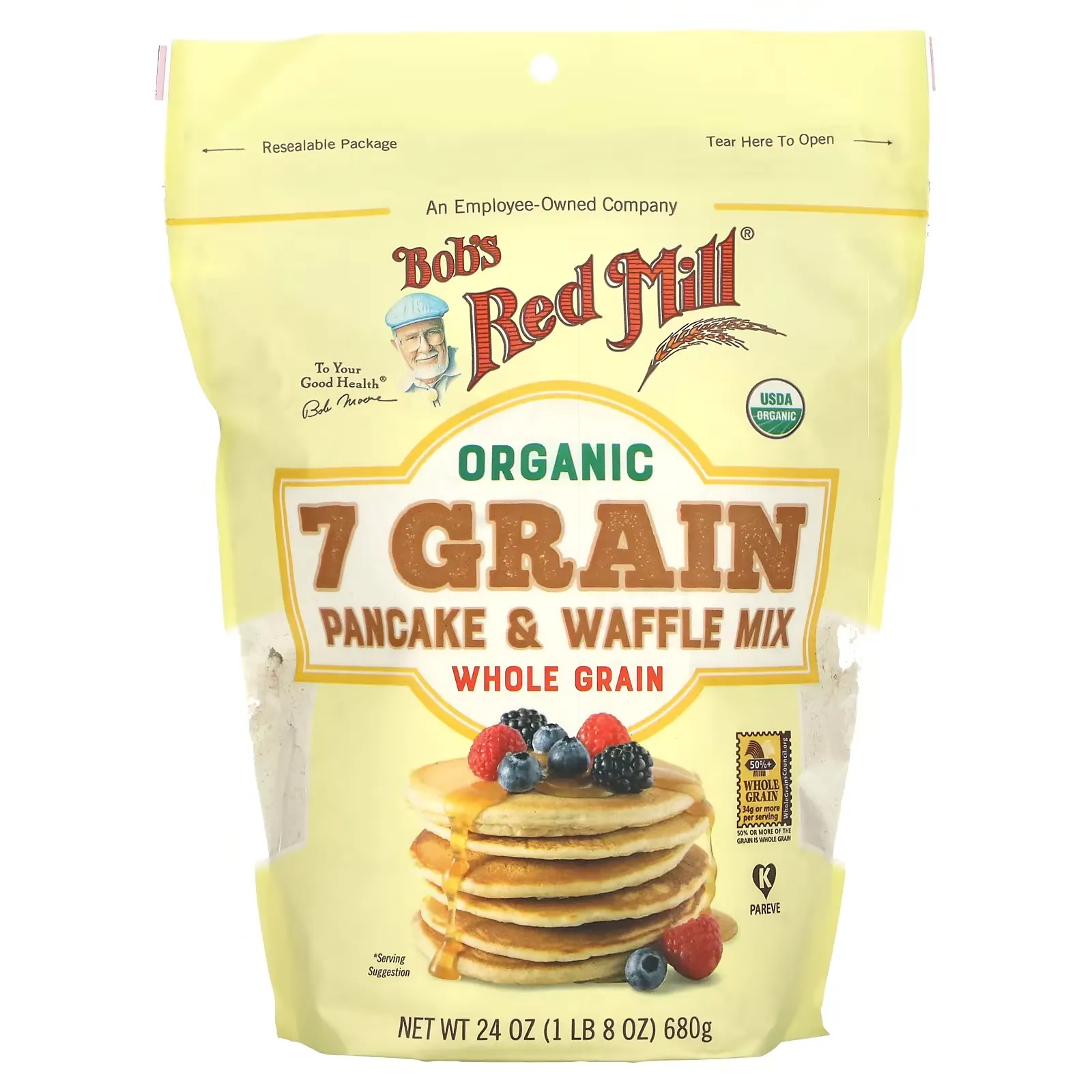 Organic 7 Grain Pancake & Waffle Mix, Whole Grain, 24 oz (680 g)