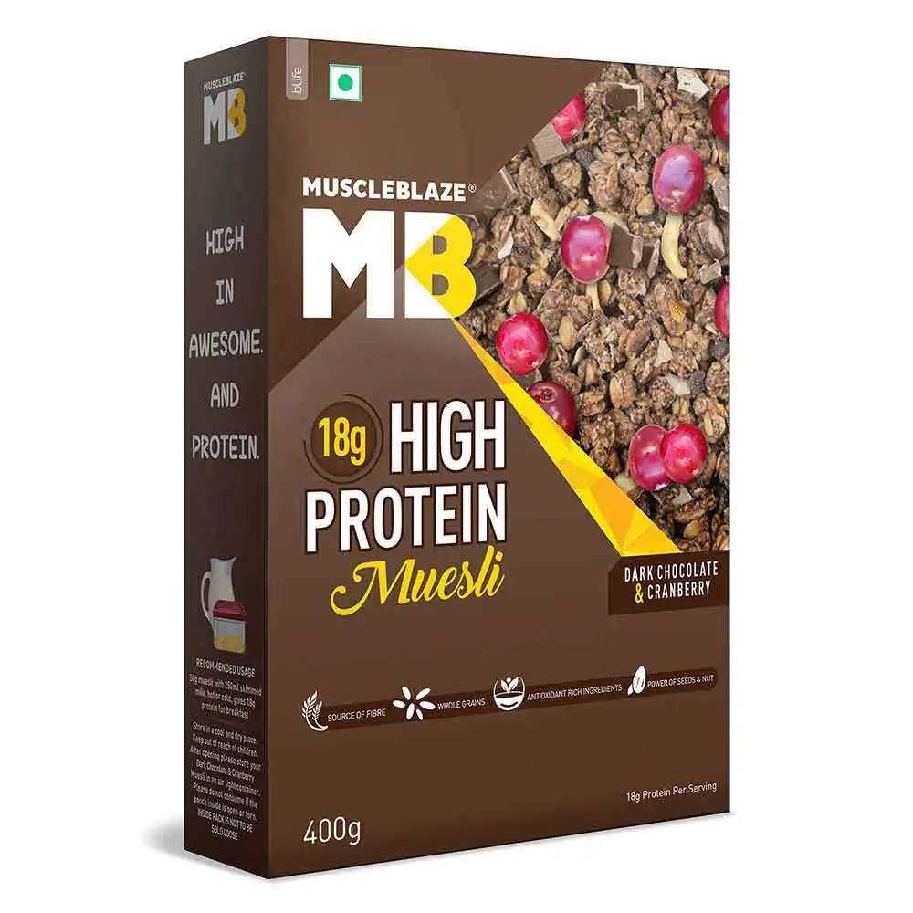 MuscleBlaze High Protein Muesli OP,  0.4 kg  Dark Chocolate & Cranberry