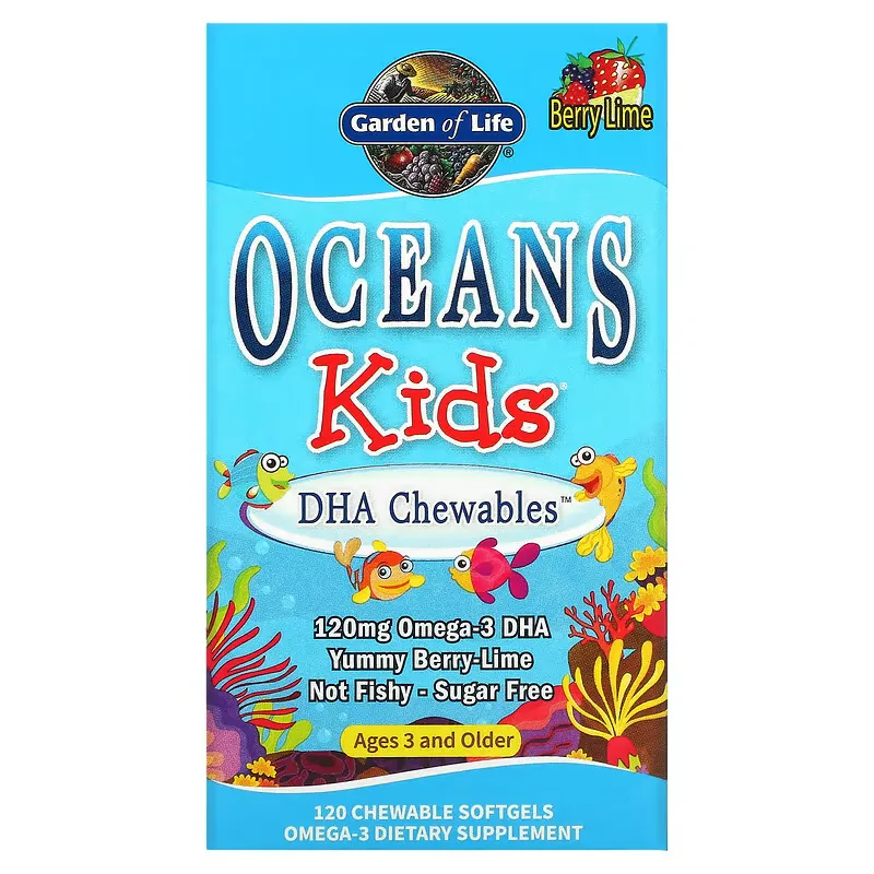 Oceans Kids, DHA Chewables, Ages 3 and Older, Berry Lime, 120 mg, 120 Chewable Softgels