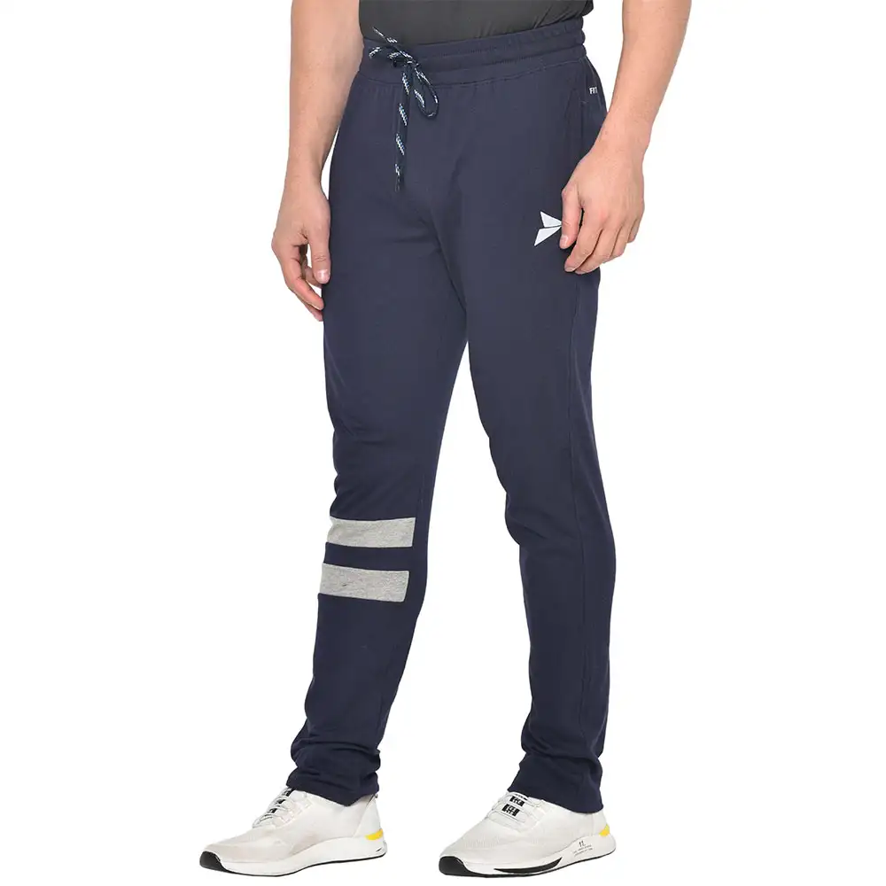 Fitinc Cotton Double Strip Designed Trackpant with Both Side Zipper,  Navy Blue  XXL