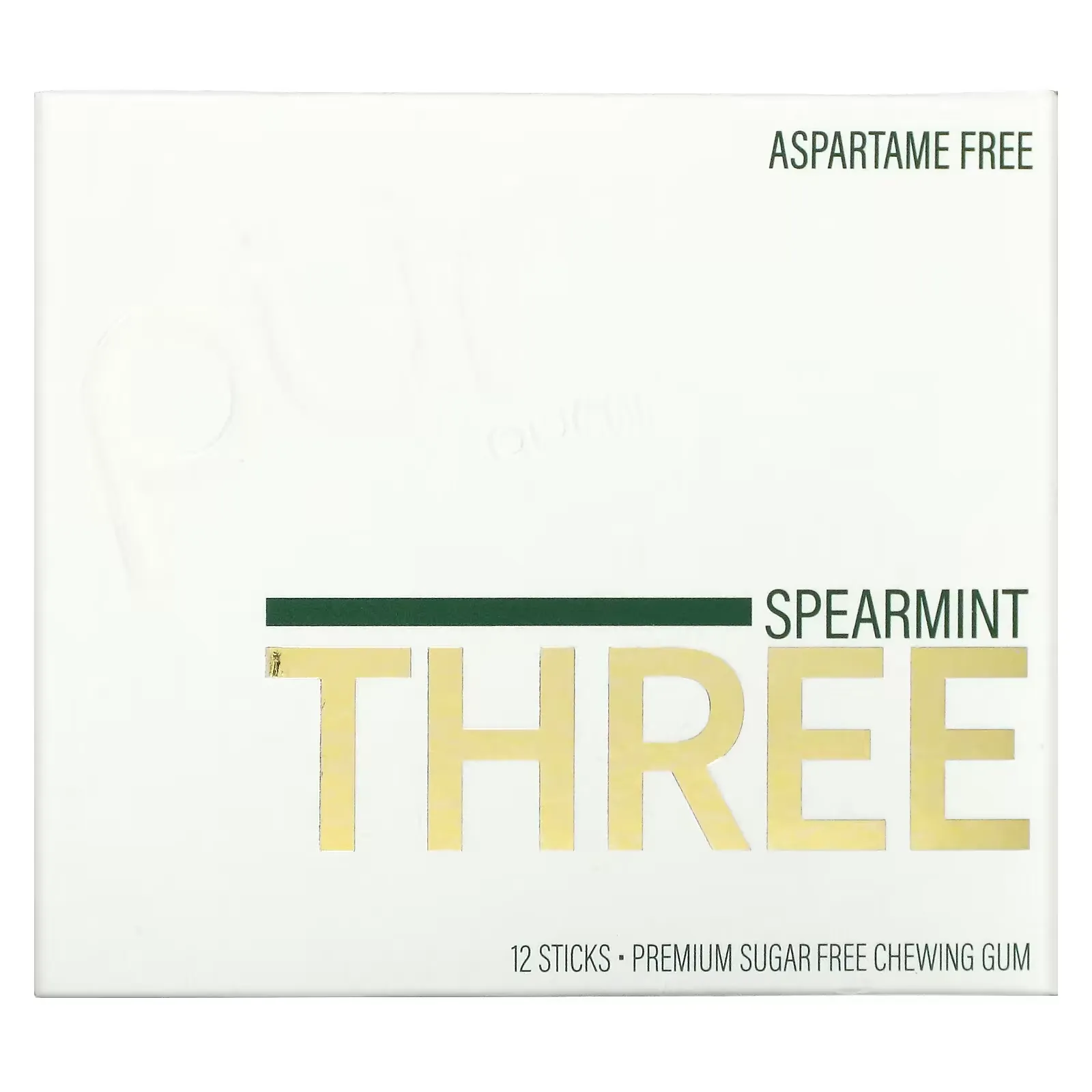 Spearmint Three, Sugar Free Gum, 12 Sticks