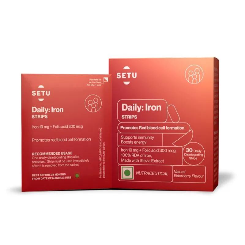 Setu Daily: Iron Strips - Supports Hemoglobin, Energy, Immunity - Elderberry Flavour Strips