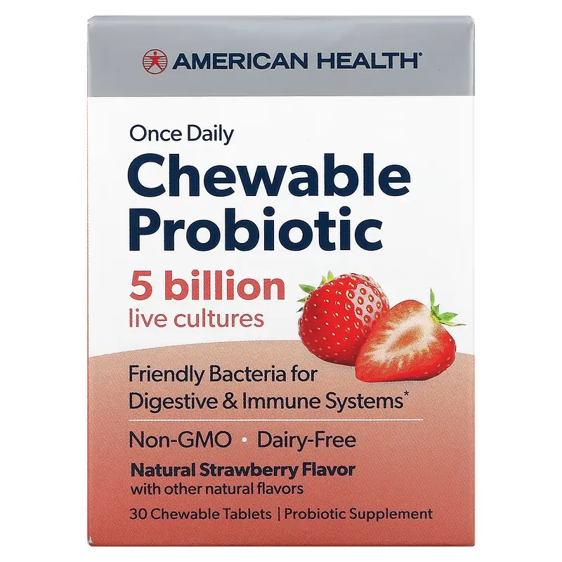 Once Daily Chewable Probiotic, Natural Strawberry, 5 Billion CFU, 30 Chewable Tablets