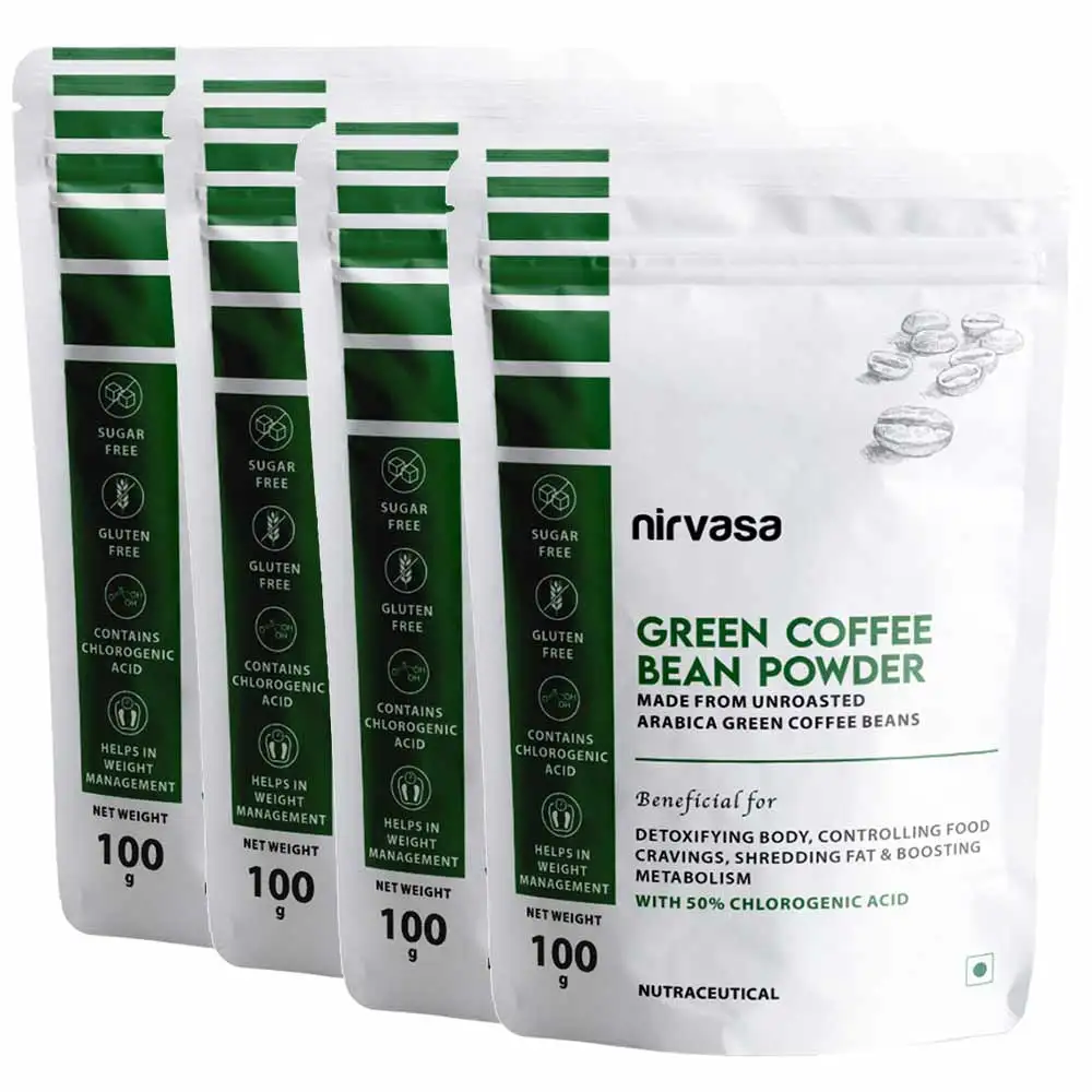 Nirvasa Green Coffee Bean Powder,  100 g  Unroasted (Pack of 4)