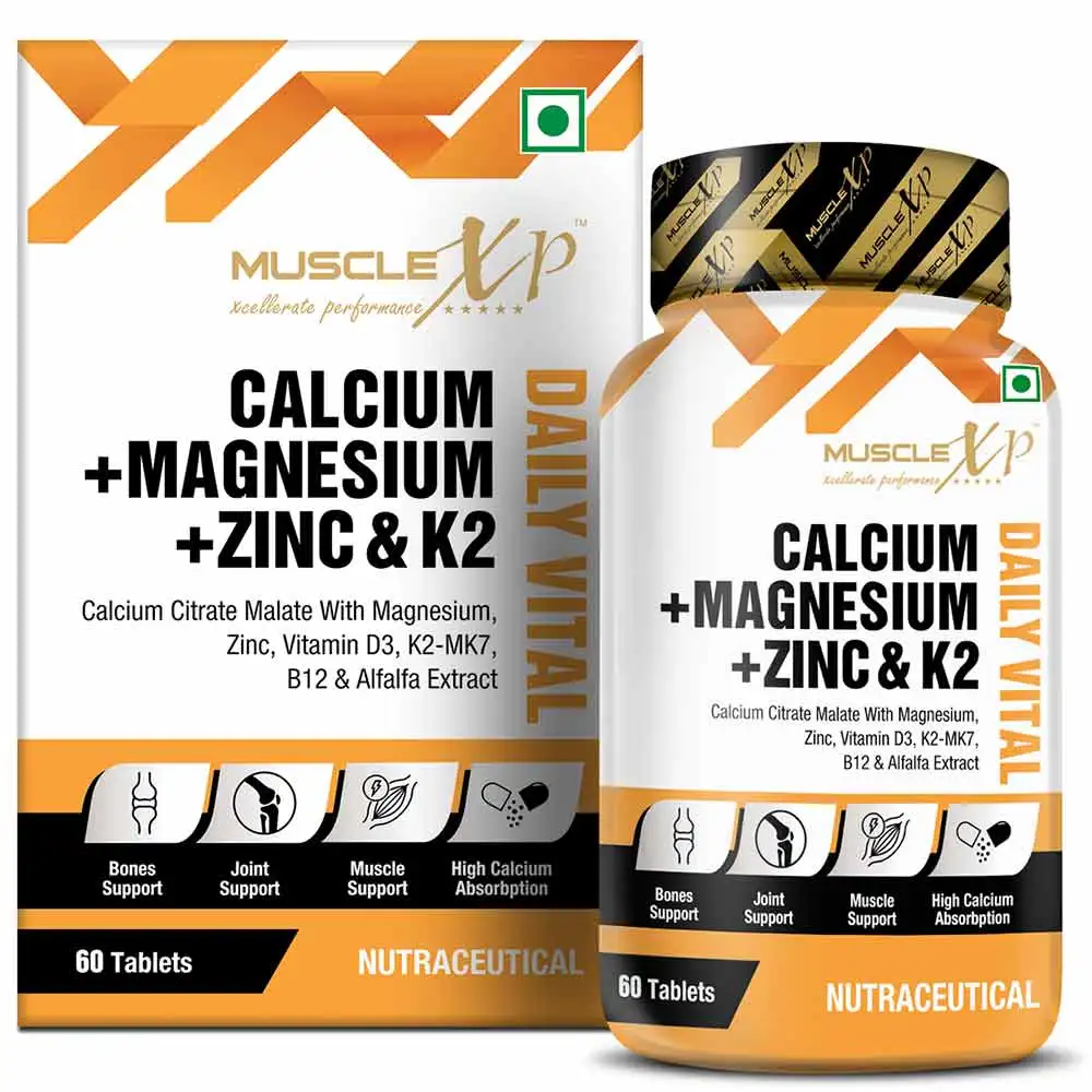 MuscleXP Calcium + Magnesium + Zinc & K2,  60 tablet(s)  Unflavoured