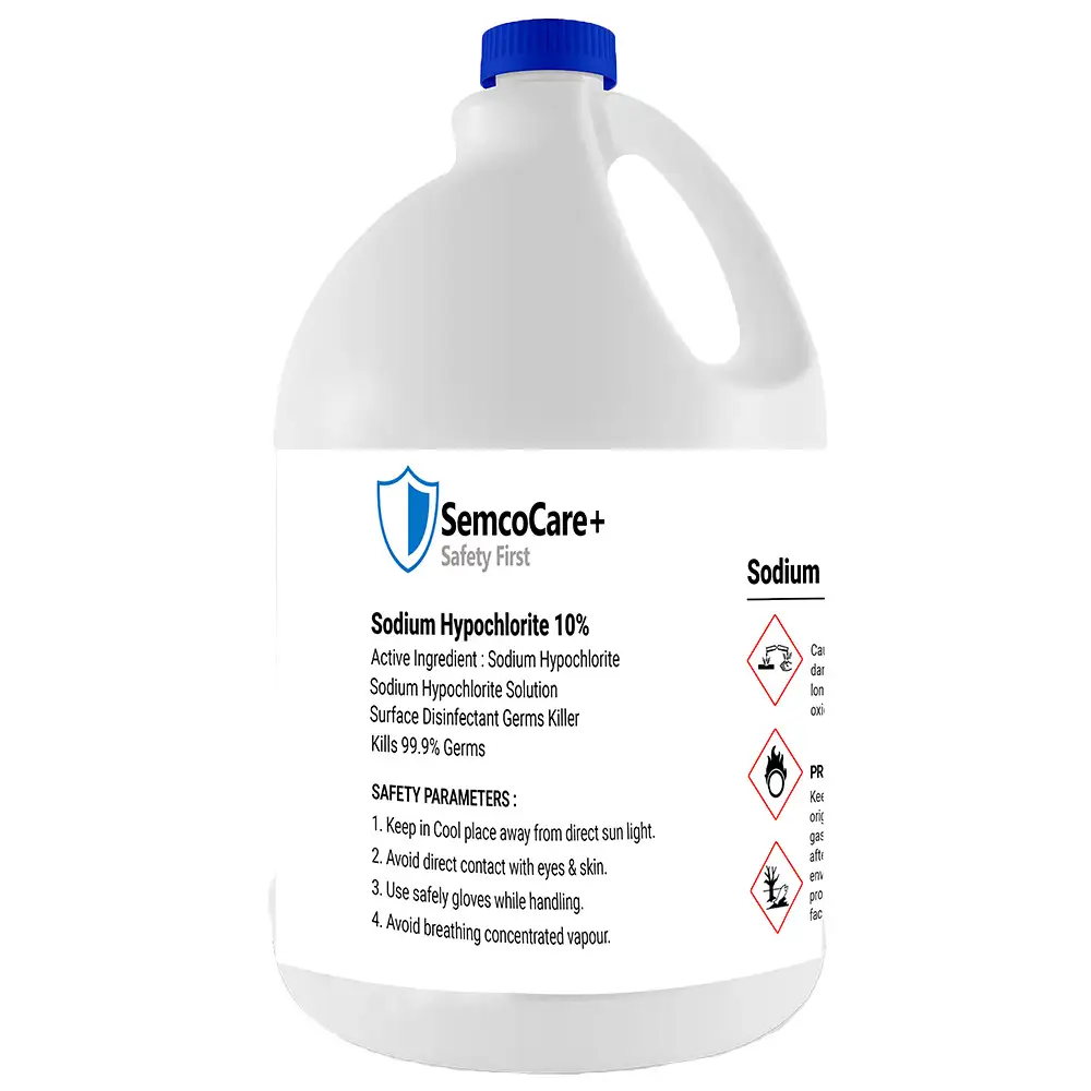 SemcoCare+ Sodium Hypochlorite 10,  Fragrance Free  5 L  Kills 99.9% Germs