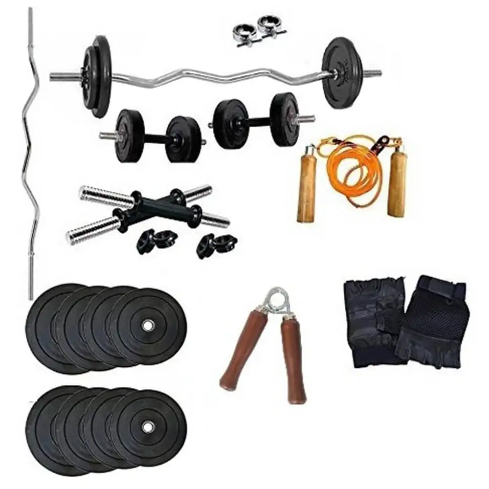 Aurion Home Gym Weight Lifting Pack 20 Kg with 3 Rods Glove Rope and Hand Grip