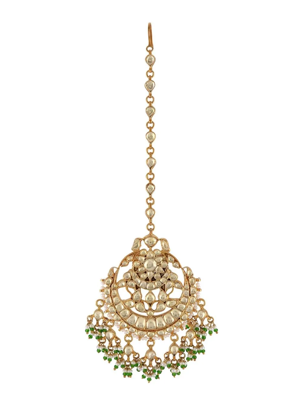 Tribe Amrapali Silver Gold Plated Glass Pearl Cluster Maang Tikka