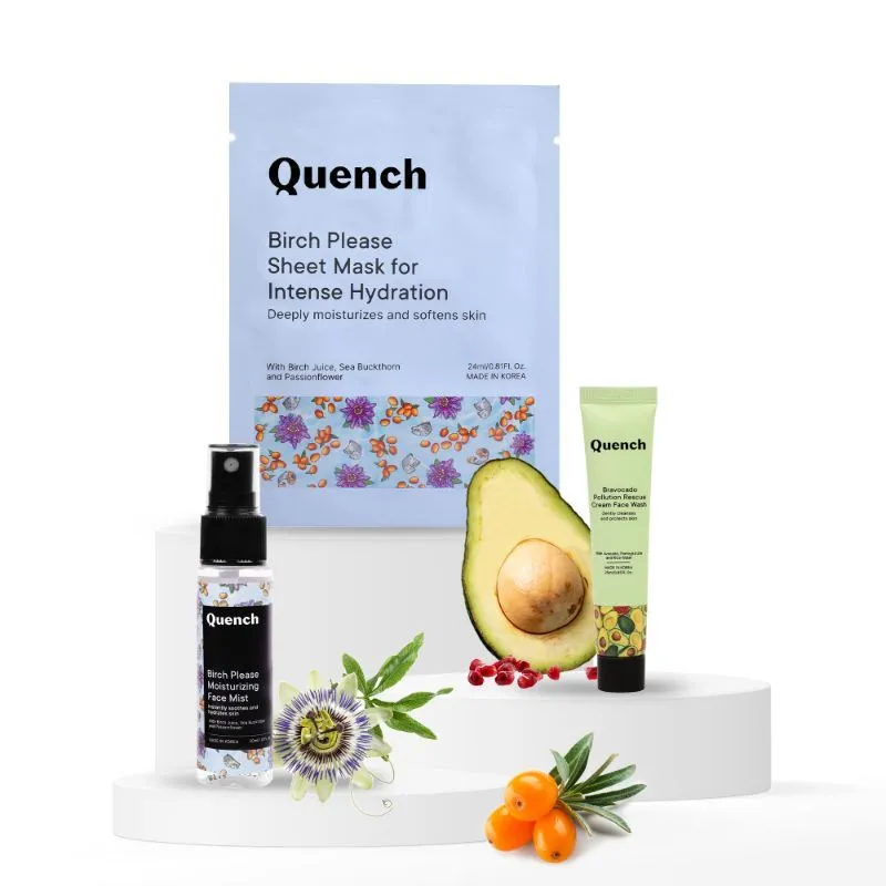 Quench Hydration Kit, Rescue Cream Face Wash, Birch Please Sheet Mask, Birch Please Face Mist