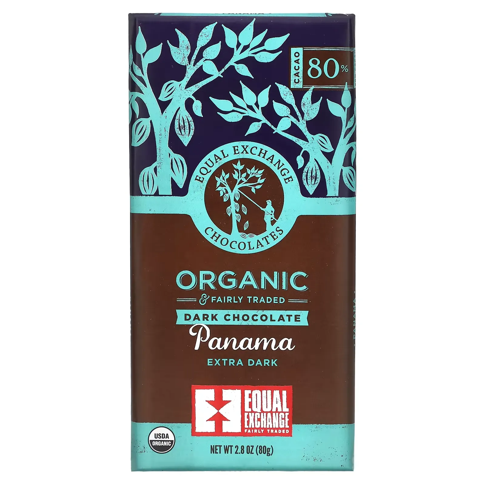 Organic, Dark Chocolate, Panama Extra Dark, 80% Cacao, 2.8 oz (80 g)