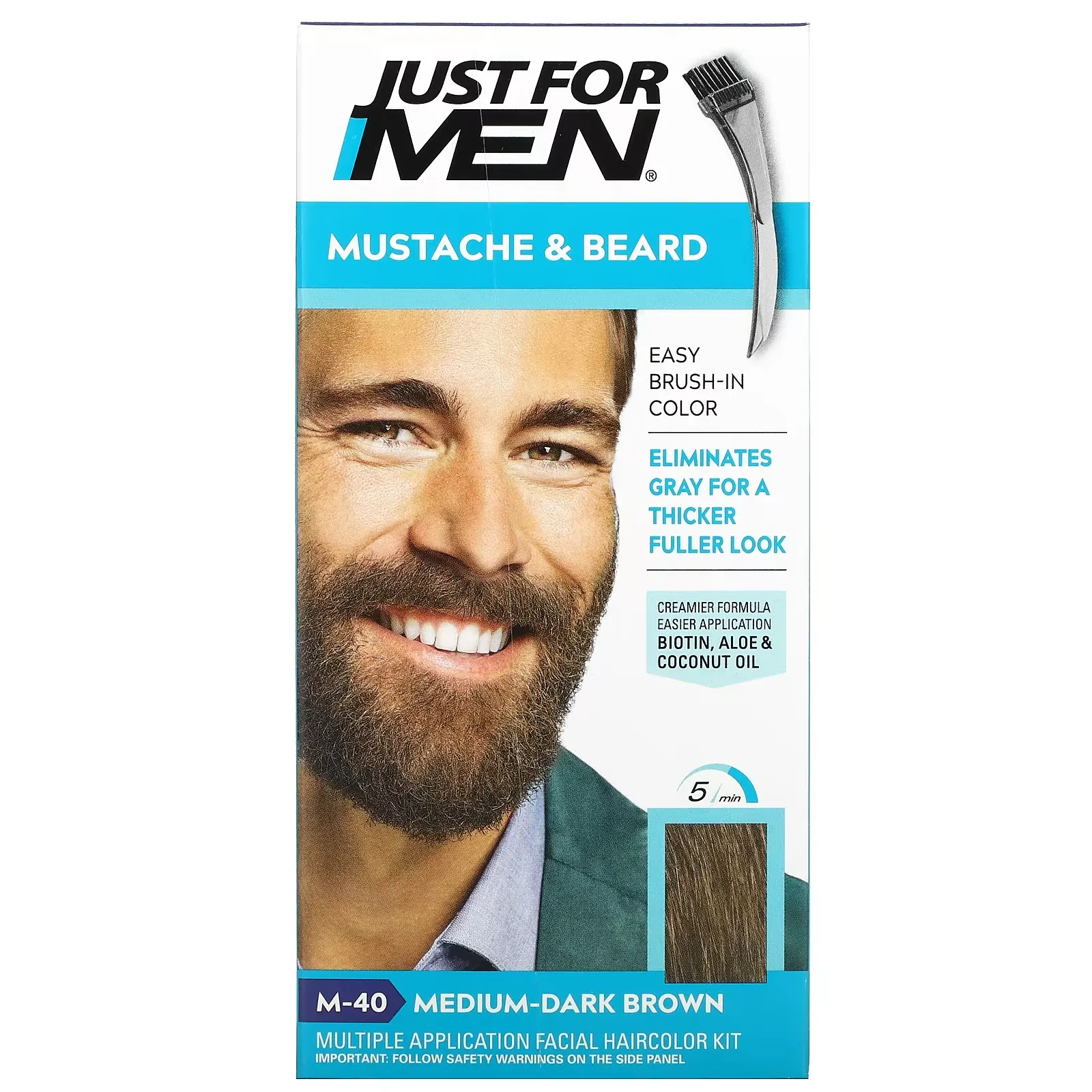 Mustache & Beard, Brush-In Color, M-40 Medium-Dark Brown, 1 Multiple Application Kit