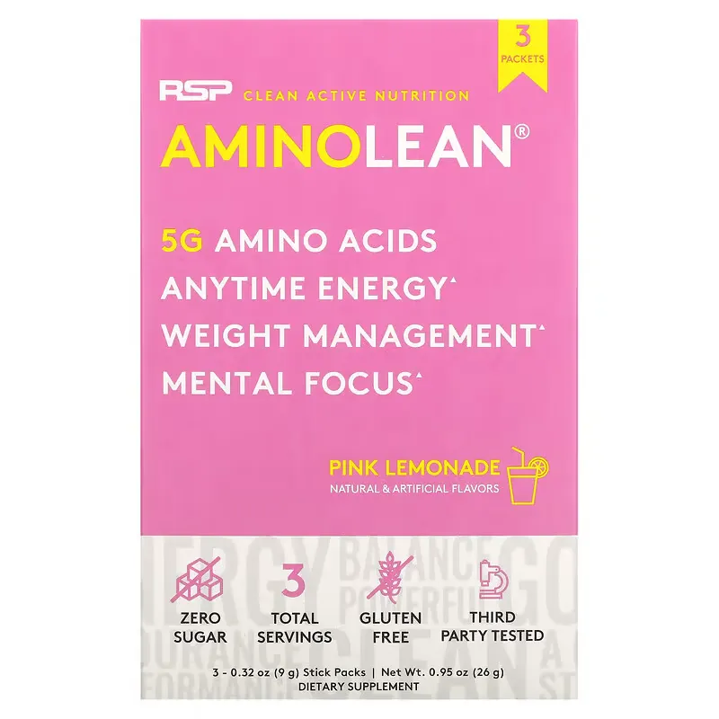 AminoLean, Pink Lemonade, 3 Packets, 0.32 oz (9 g)