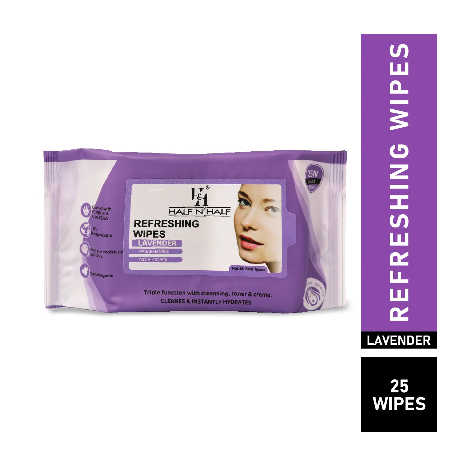 Half N Half Refreshing Wipes - E-28-Lavender