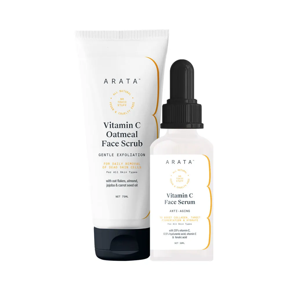 Arata Vitamin C Revitalize Regime Oatmeal Face Scrub & Vitamin C Face Serum