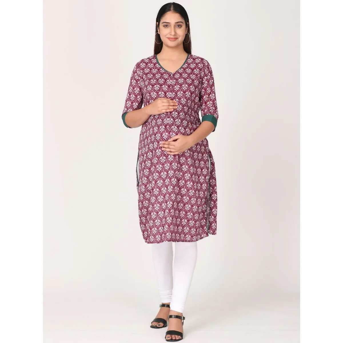 Morph Maternity Feeding Kurta With Vertical Nursing - Magenta (XL)