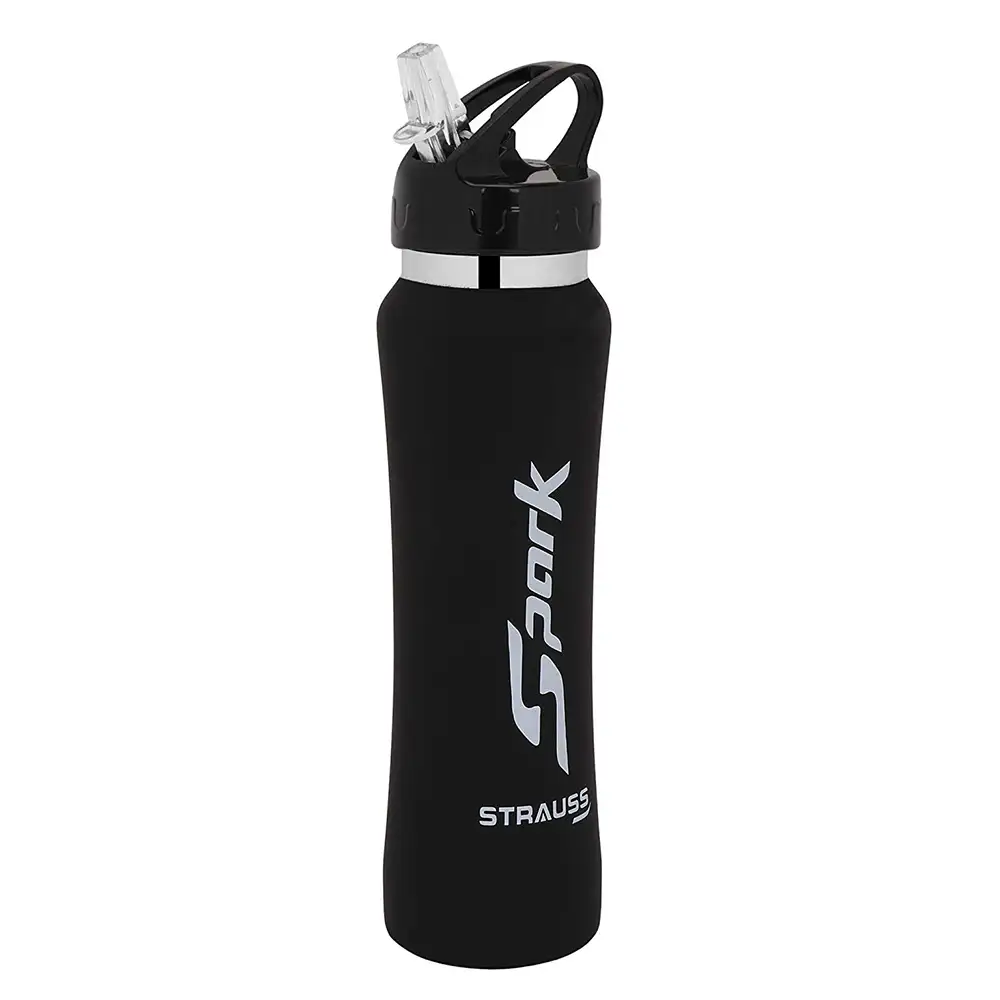 Strauss Spark Stainless Steel Bottle,  Rubber Finish Black  750 ml