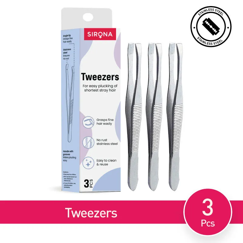 Sirona Slant Tip Tweezer Plucker For Eyebrows, Upper Lips & Small Hair for Women (Pack of 3)