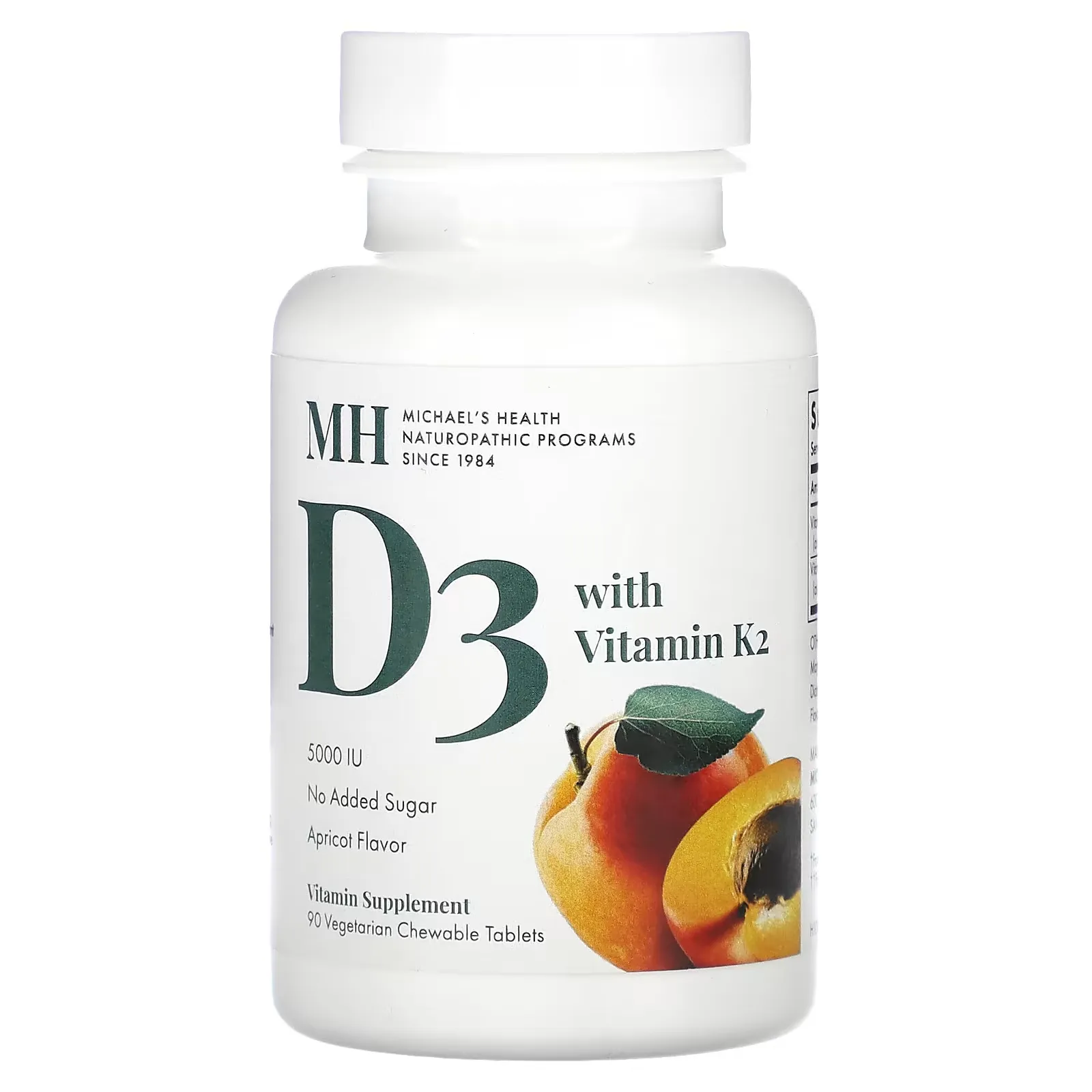 Vitamin D3 with Vitamin K2, Apricot, 5,000 IU, 90 Vegetarian Chewable Tablets