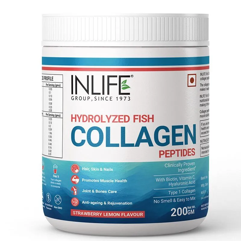 Inlife Hydrolyzed Marine Fish Collagen Peptides Powder - Strawberry