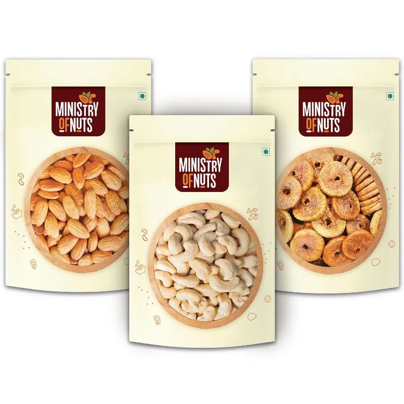 Ministry of Nuts Premium Dry Fruits - Pack Of 3 - Almonds, Cashew Nuts & Figs