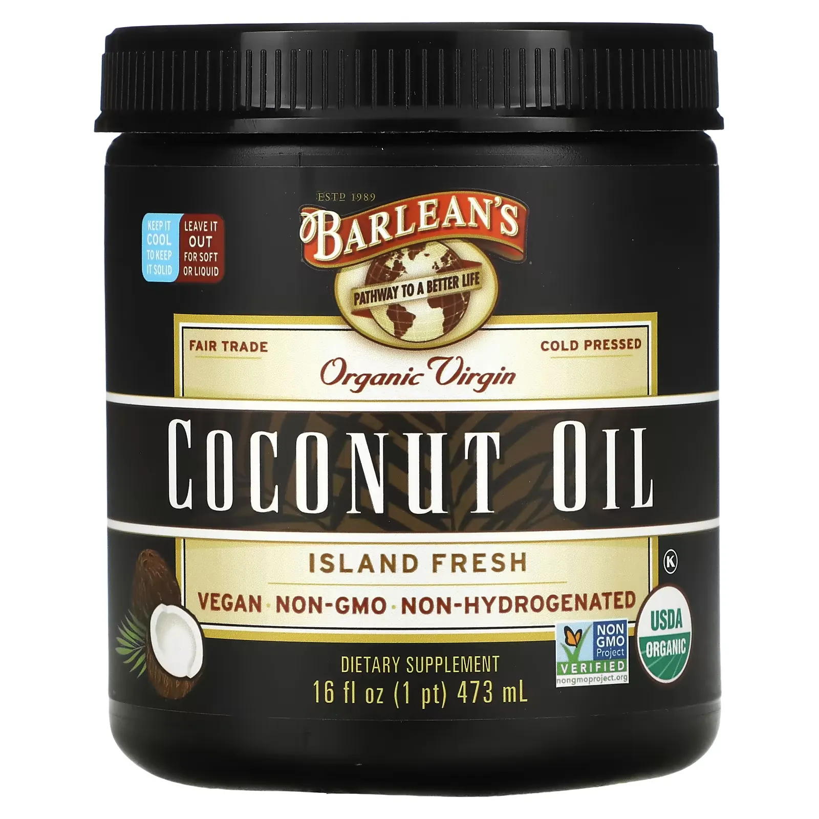 Organic Virgin Coconut Oil, Island Fresh, 16 fl oz (473 ml)