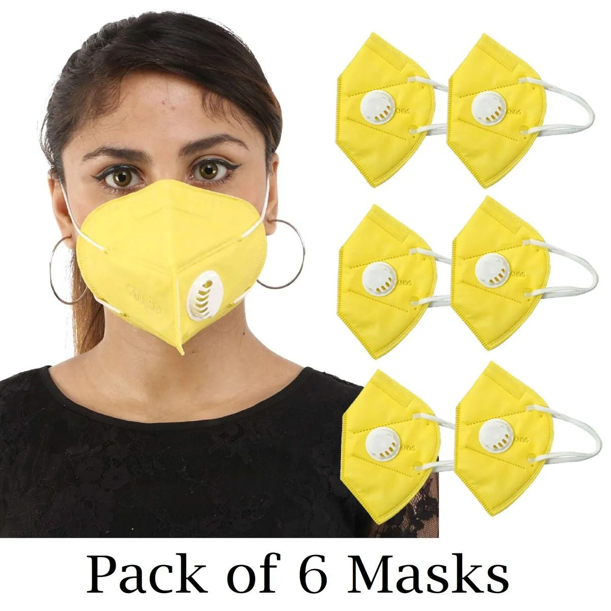 Fabula Yellow KN95 Anti-Pollution Mask with Respirator Valve Pack of 6