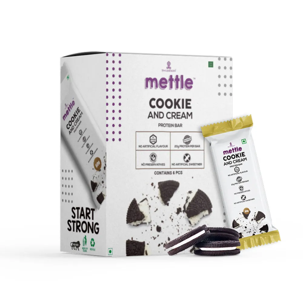 Mettle Cookies and Cream Protein Bar - Pack of 6