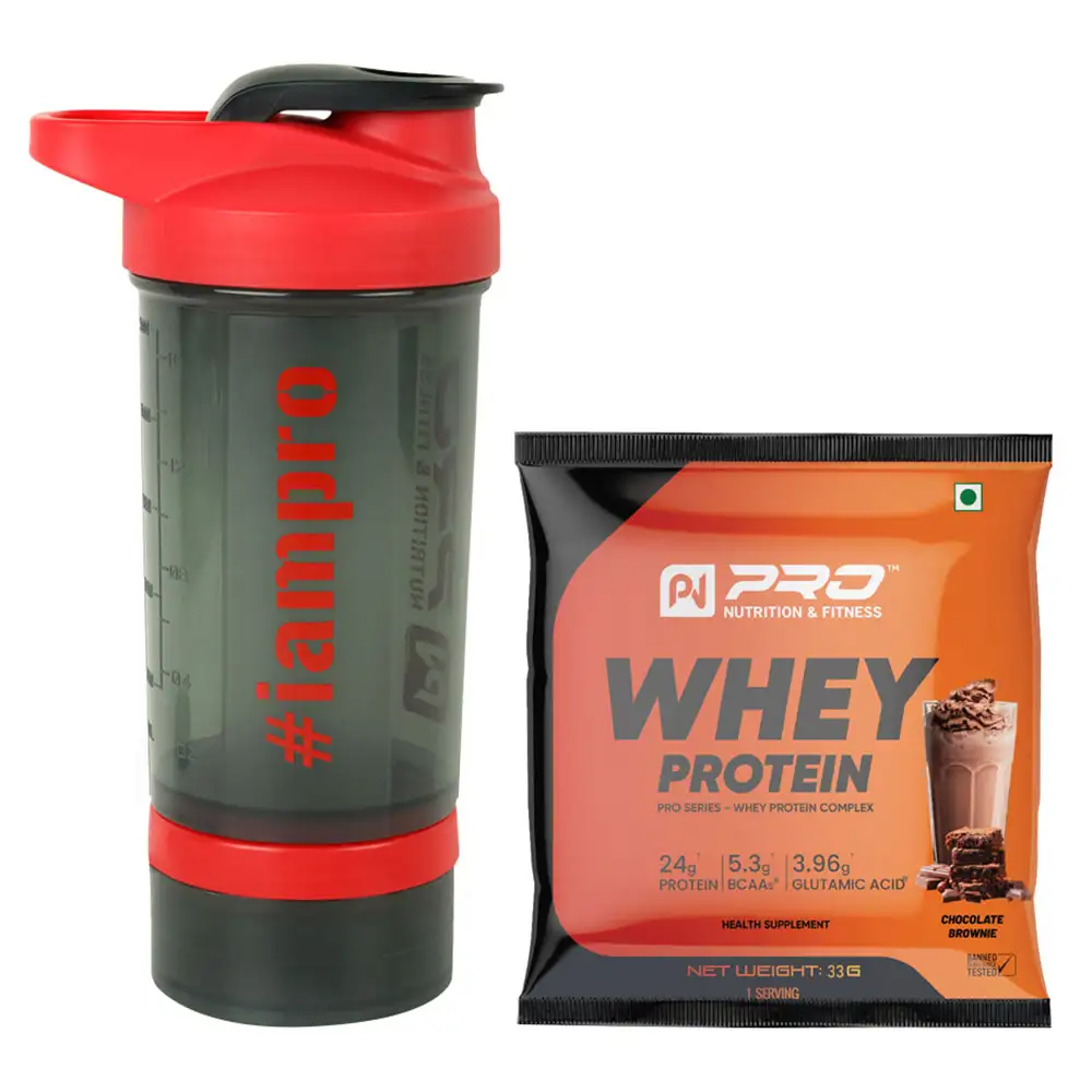 Pro Nutrition & Fitness Shaker with 100% Whey Isolate Protein Chocolate Brownie,  Red  500 ml