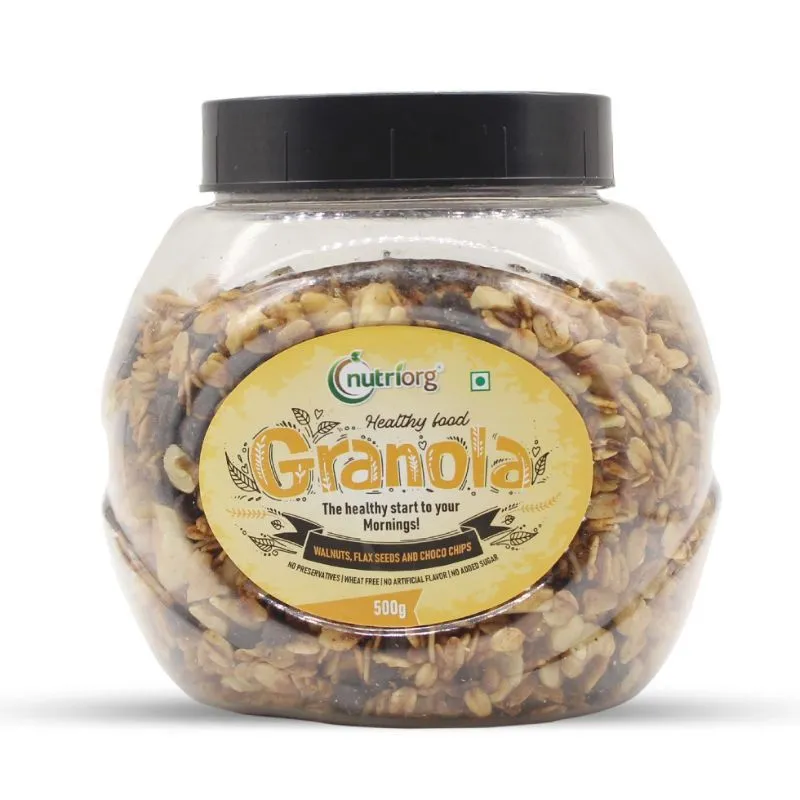 Nutriorg Crunchy Granola Walnuts, Flax Seeds And Choco Chips Flavor