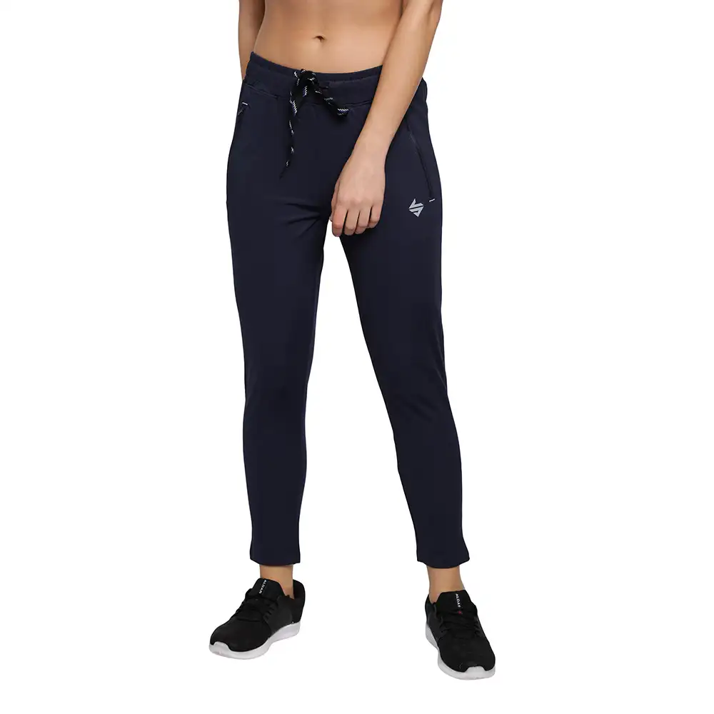 John Ally Women's Gym Track Pant Zipper Pocket with Anti-Microbial Technology,  Midnight Blue  Large