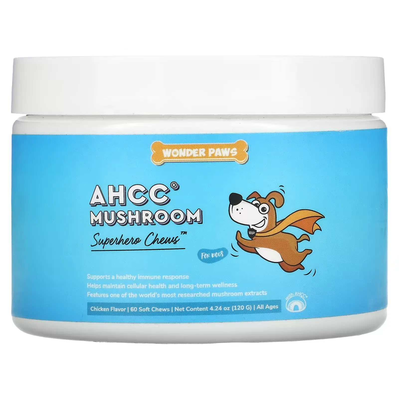 Superhero Chews, AHCC Mushroom, For Dogs, All Ages, Chicken, 60 Soft Chews, 4.24 oz (120 g)