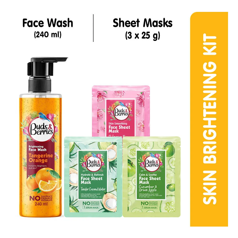 Buds & Berries Daily Skin Care Routine Tangerine Orange Vitamin C Face Wash + Face Sheet Masks