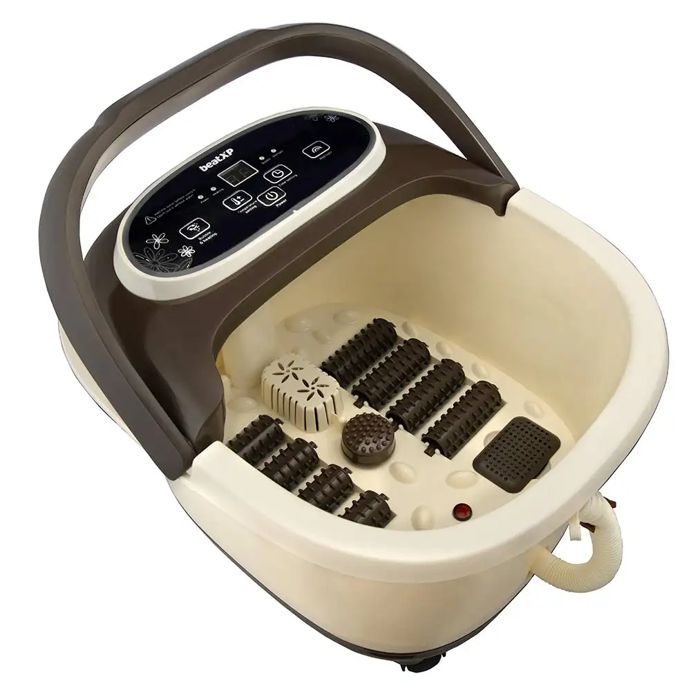 beatXP NatureTub Foot Spa Bubble Massager with 8 Shiatsu Rollers,  Black and White