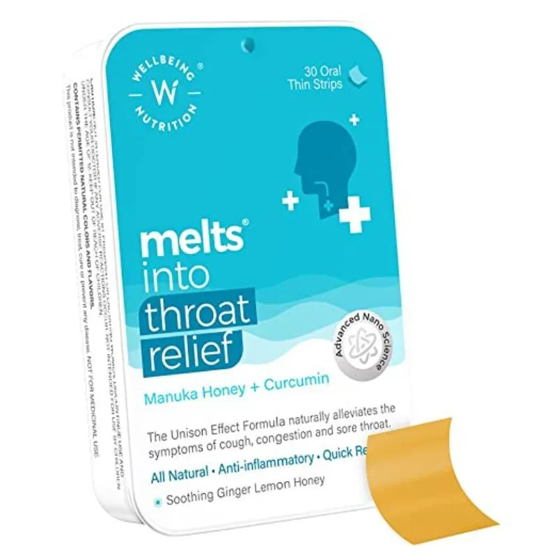 Wellbeing Nutrition Melts Throat Relief With Manuka Honey & Curcumin For Irritation And Pain Relief