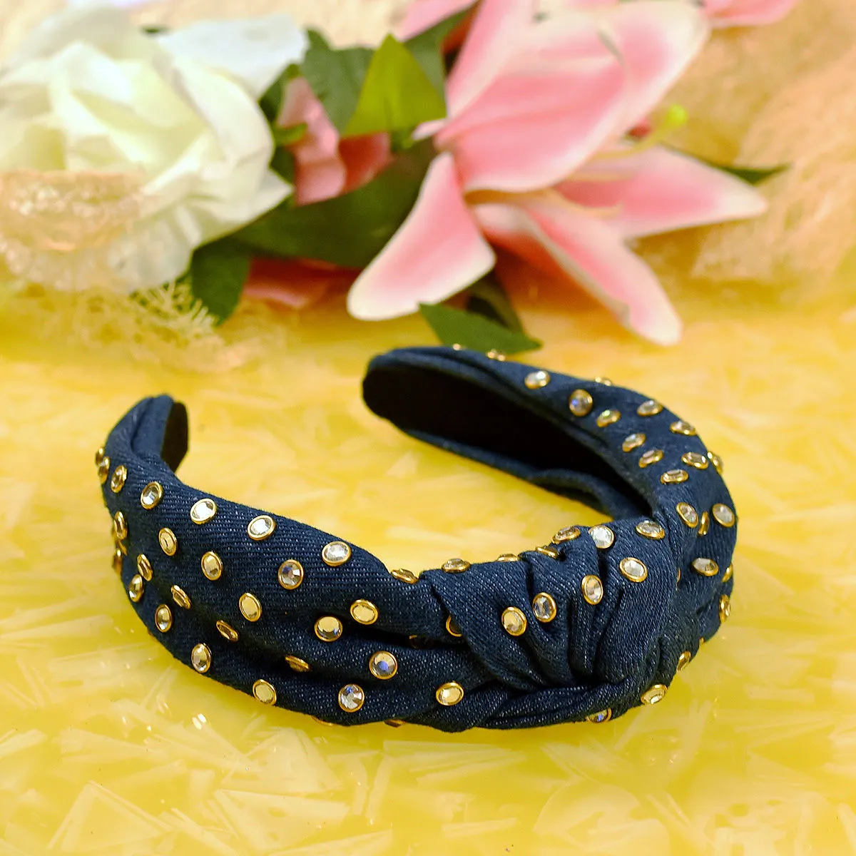 YoungWildFree Blue Diamond Denim Stylish Hairband For Women