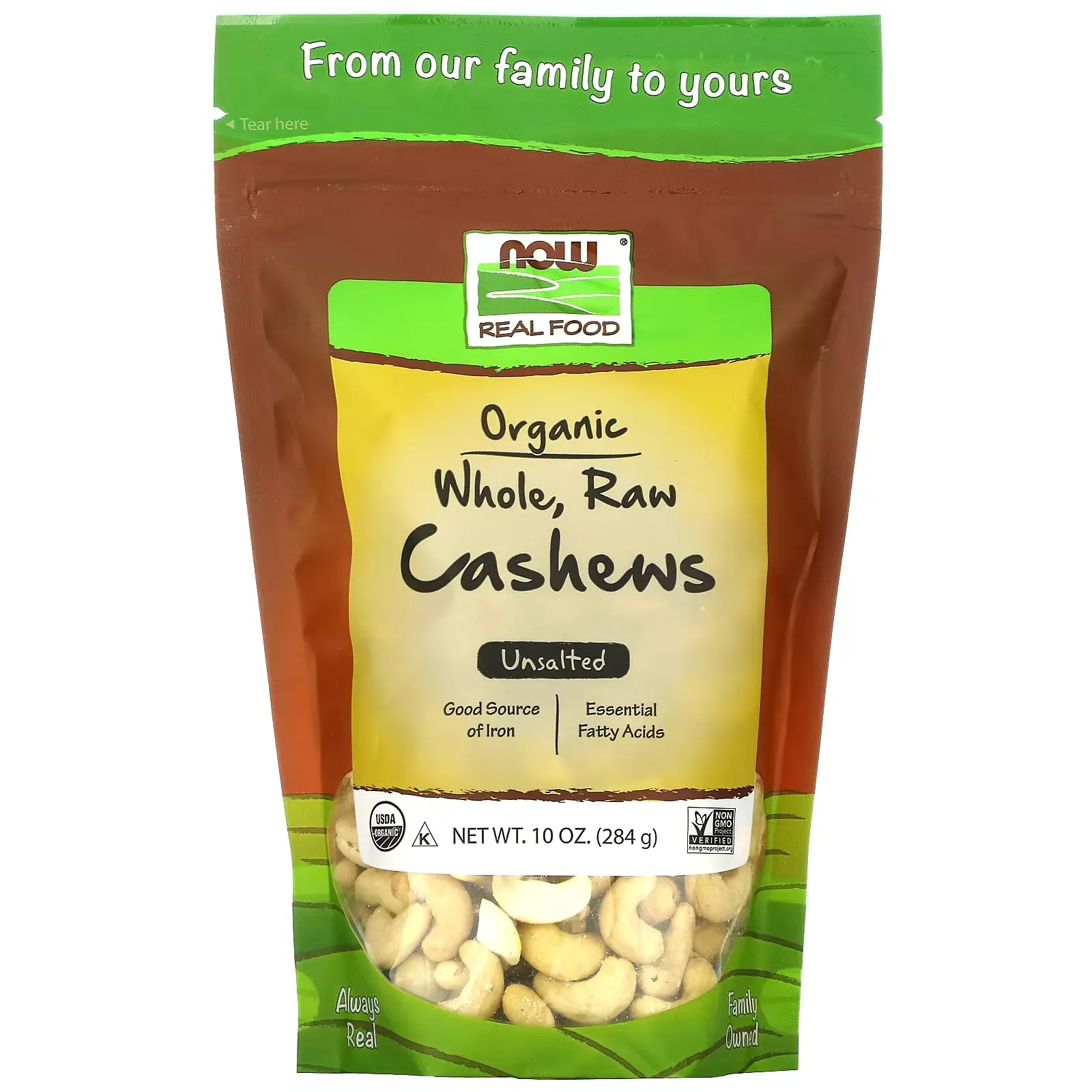 Real Food Organic, Whole, Raw Cashews, Unsalted, 10 oz (284 g)