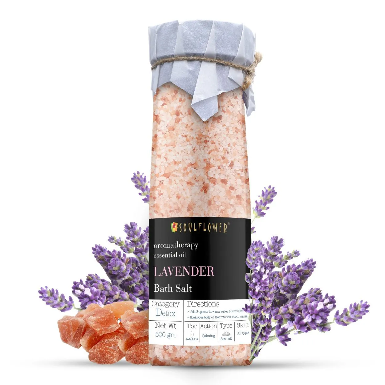 Soulflower Lavender Himalayan Pink Rock Bath Salt For Body & Foot Spa, Muscle Pain Relief