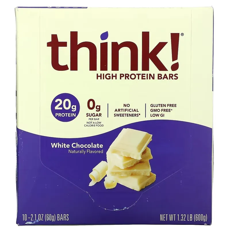 High Protein Bars, White Chocolate, 10 Bars, 2.1 oz (60 g) Each