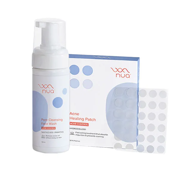 Nua Active Acne Essentials Combo- Pore Cleansing Facewash (120 Ml) + Acne Healing Patch (30 Patches)