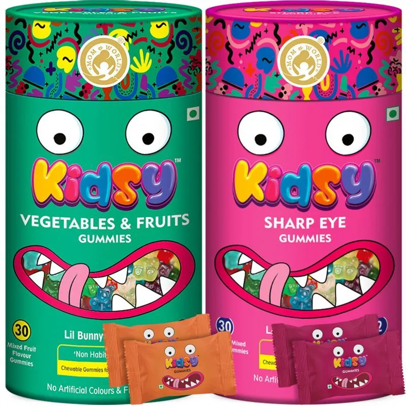 Mom & World Kidsy Vegetables & Fruits + Sharp Eye Gummies For Kids