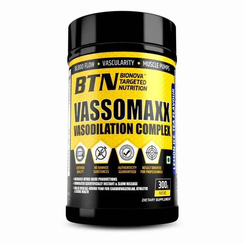 BTN Sports Vassomax Vasodilation Complex, Pre Workout Supplement (Lemon Ice Tea Flavour)