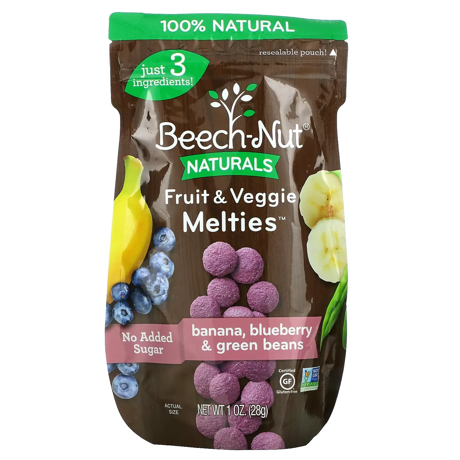 Naturals, Fruit & Veggie Melties, 8+ Months, Banana, Blueberry & Green Beans, 1 oz (28 g)