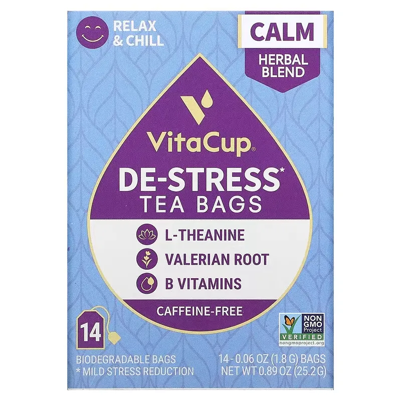 De-Stress Tea, Caffeine-Free, 14 Bags, 0.06 oz (1.8 g) Each