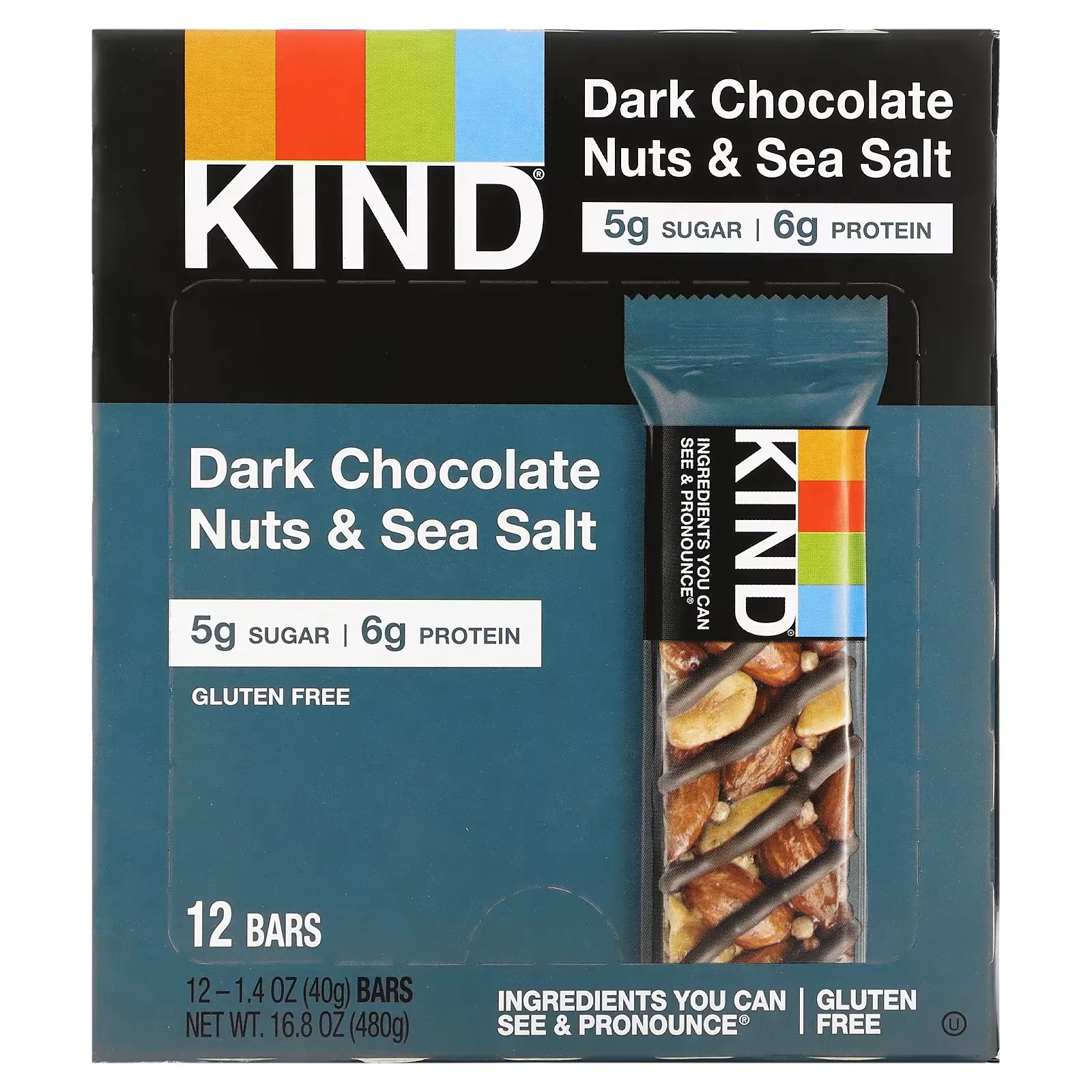 Nuts & Spices, Dark Chocolate Nuts & Sea Salt, 12 Bars, 1.4 oz (40 g) Each