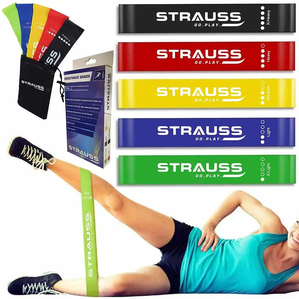 Strauss Exercise Latex Resistance Bands (Set of 5),  Assorted  Medium Heavy and Light