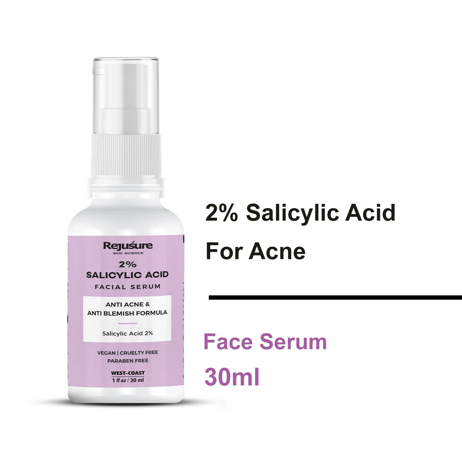 Rejusure 2% Salicylic Acid Face Serum Reduces Open Pores & Excess Oil Fights Blackheads