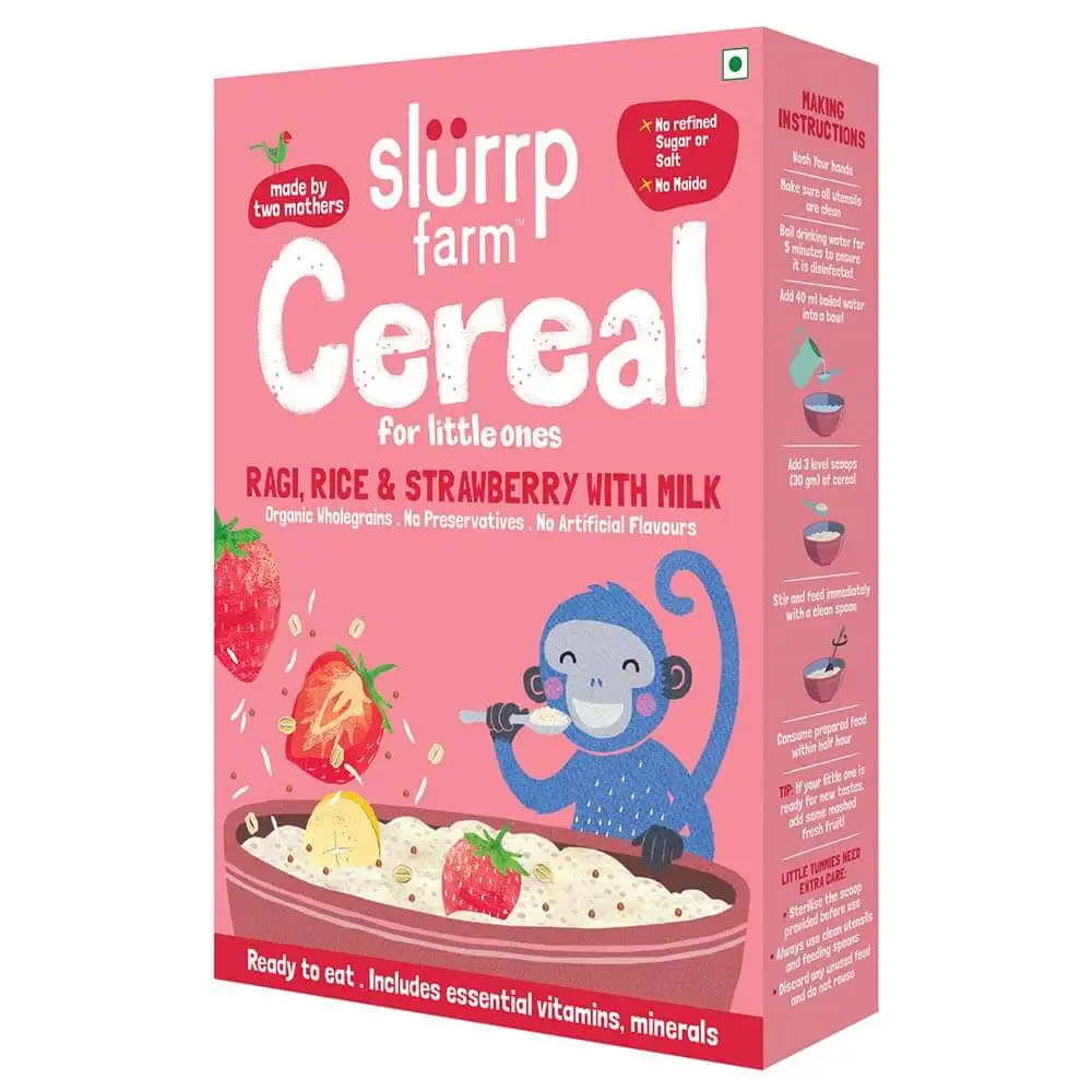 Slurrp Farm Cereal for Little Ones,  0.2 kg  Ragi Rice & Strawberry with Milk