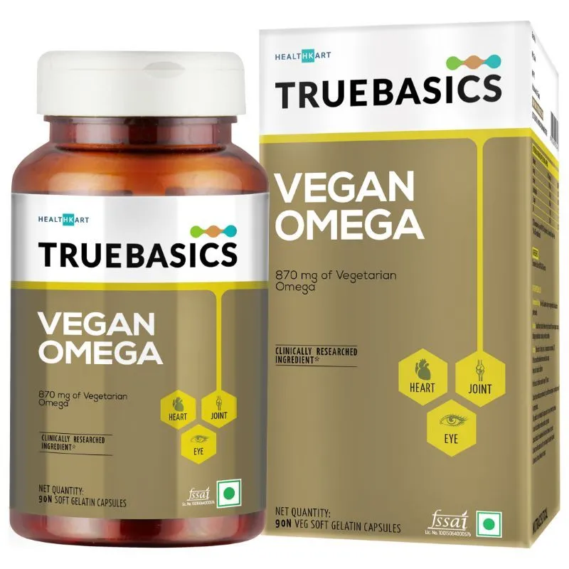 TrueBasics Vegan Omega-3,6 & 9, 870mg for Heart, Hair, Skin, Joint, Brain & Eye Health