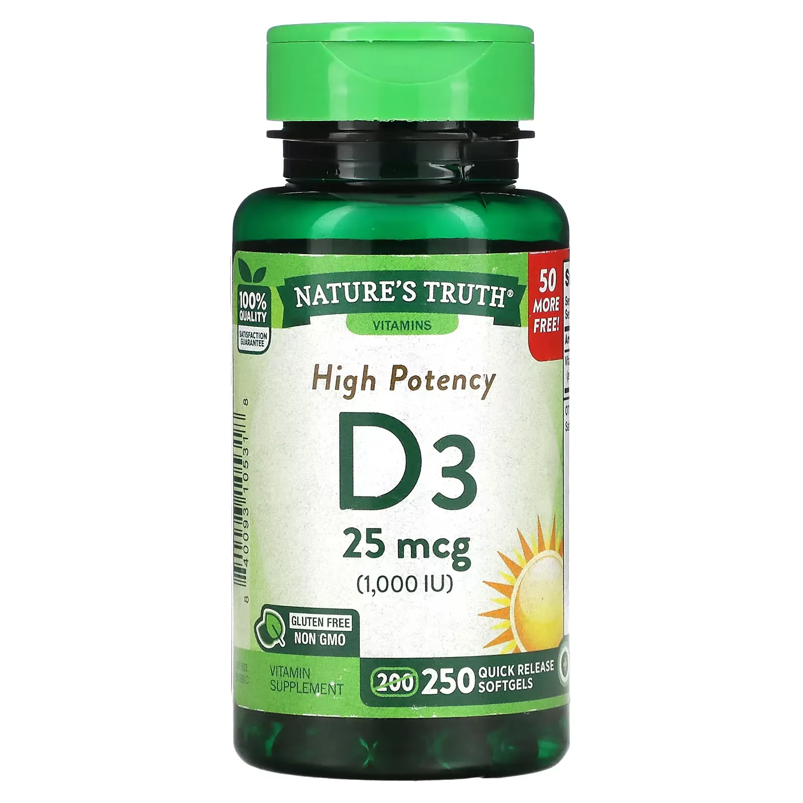 High Potency Vitamin D3, 25 mcg (1,000 IU), 250 Quick Release Softgels