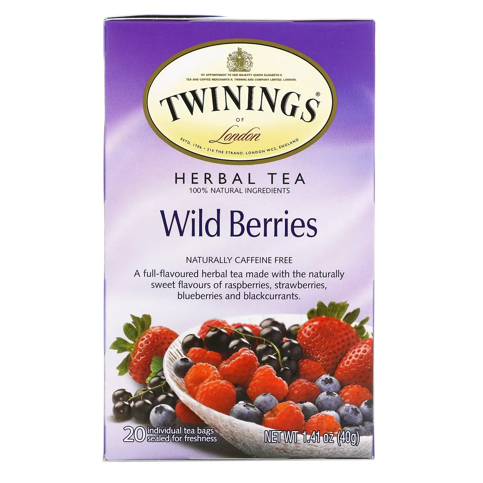 Herbal Tea, Wild Berries, Caffeine Free, 20 Tea Bags, 1.41 oz (40 g)